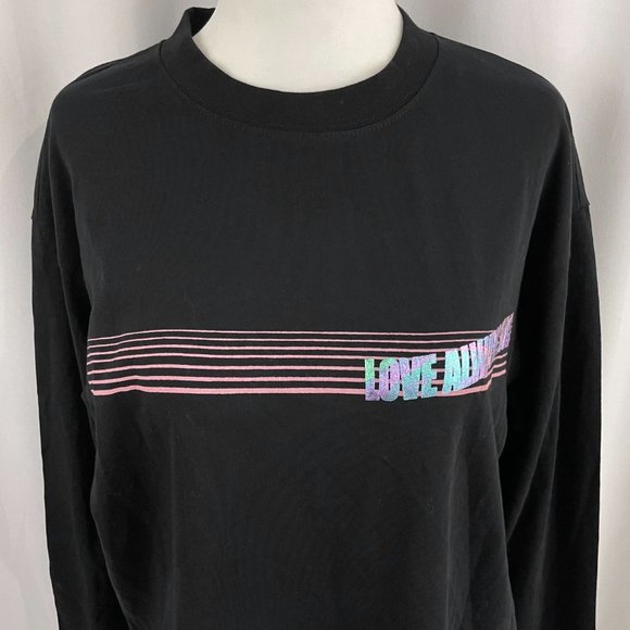 New BP Love Always Wins Metallic Print Long Sleeve Tee Black Unisex Size Small - Picture 6 of 16